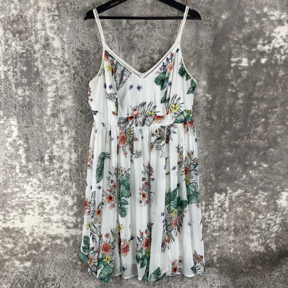 Torrid Plus Size 1X Floral Tropical Smocked Chiffon Cami Dress Multicolor Women